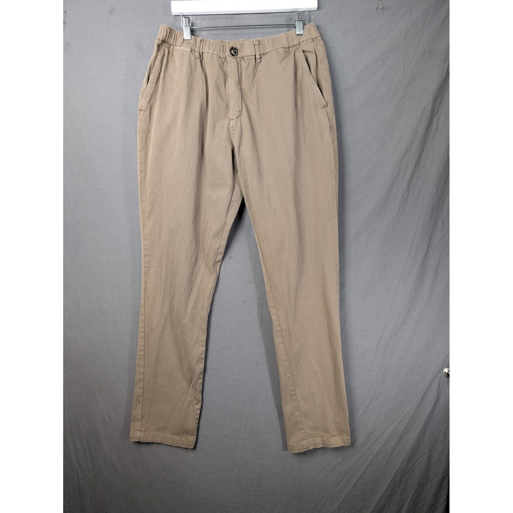 Cove USA Mens 34W 32L Khaki Tan Chino Pants Elastic Waist Cotton Spandex 6072